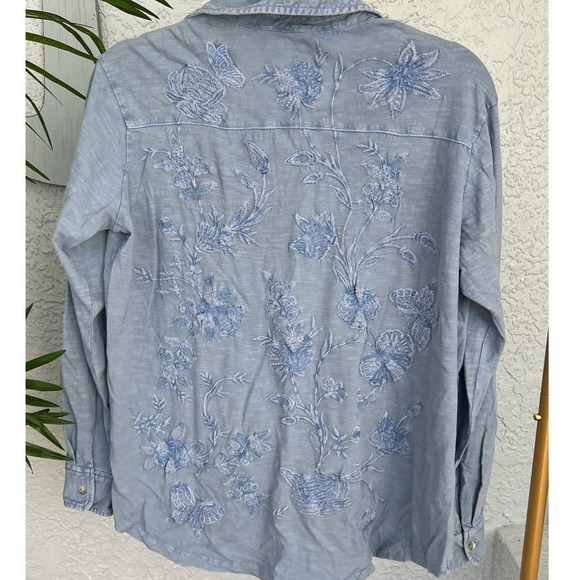 NWT Anthropologie Caite Sky Blue Cotton Embroidered Shirt - Picture 3 of 11
